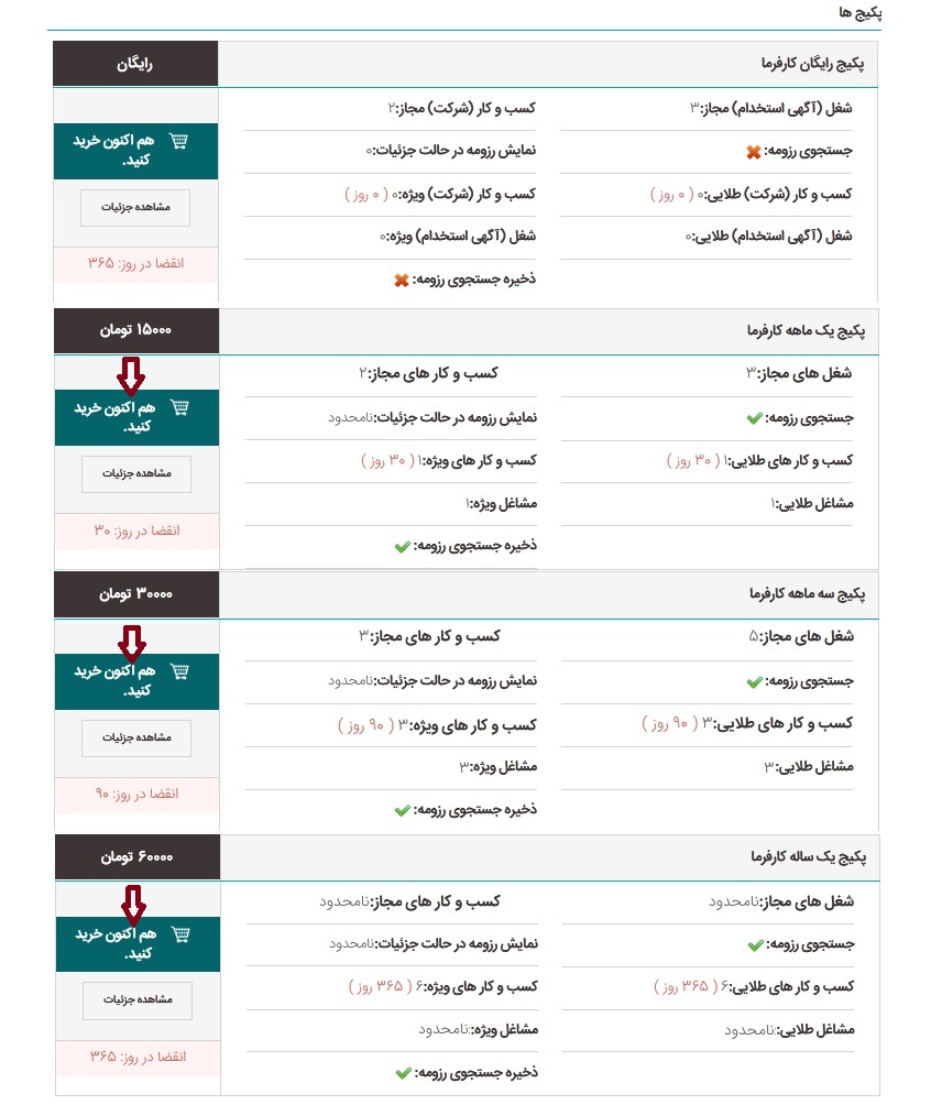 پس از  ثبت نام در سایت کاریابی آنلاین کامپیوتر جابز پنل مدیریت کاربری به کارفرمایان داده خواهد شد و بایستی از قسمت های انتهایی این پنل بر روی عبارت پکیج ها کلیک کنند و یکی از پکیج های اشتراکی سایت شامل پکیج رایگان کارفرما و یا پکیج های اشتراکی ارزان قیمت یک ماهه، سه ماه و یک ساله کارفرما را خریداری نمایند و پس از آن بر روی کسب و کار جدید در پنل کاربری کلیک نموده و یک کسب و کار برای خود ایجاد کنند.